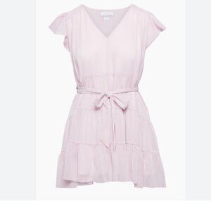 Aritzia Little Moon Sol Dress Semi Sheer Tiered Belted Mini Lilac Size Large